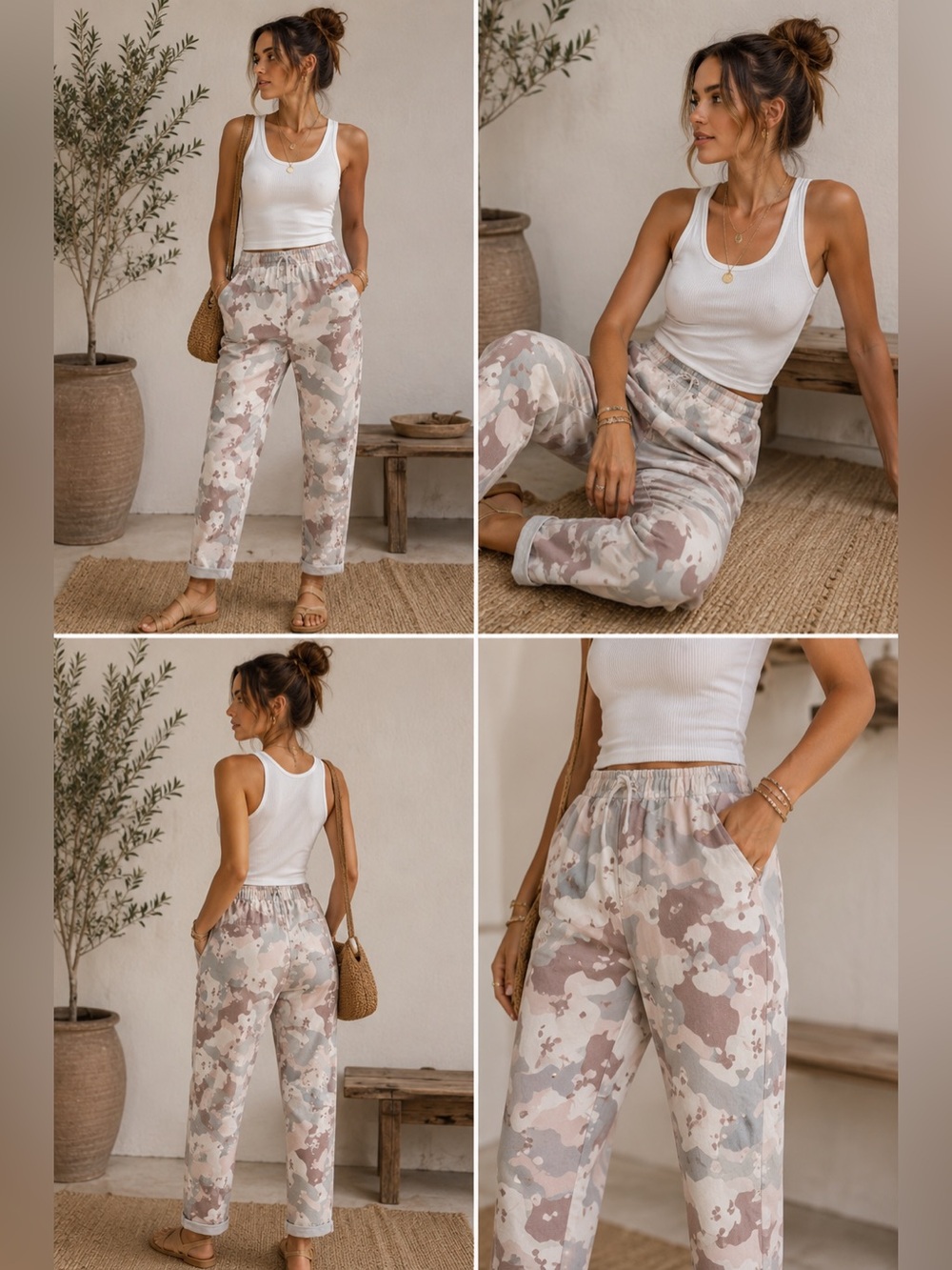 🇮🇹 Gigi Moda Made in Italy Neutral Camo Jogger Pants Stretch Cotton Blend